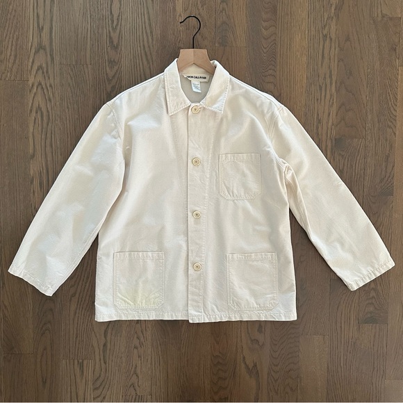 Caron Callahan Canvas Cotton Long Sleeve Chore Jacket Natural Cream Size Small - Picture 2 of 8